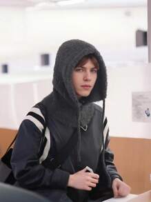 1 件男士秋冬拉法帽，时尚针织帽，带护耳功能，多功能无遮阳帽