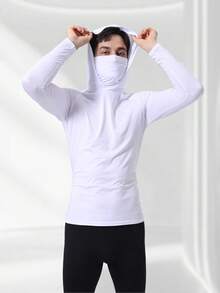 男士运动修身拉法帽连帽连体长袖，男士跑步、健身运动、户外休闲长袖