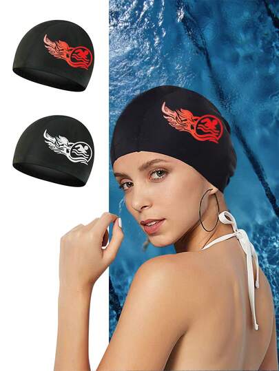 Outdoor Swimming Fashionable & Cool High Elasticity Swim Cap, Comfortable Breathable Printed Unisex Swimming Cap, Professional Swimming Gear