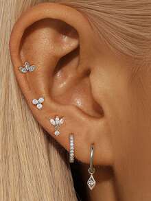 5 piezas de pendientes colgantes de circonita cúbica chapados en oro de 24K impresionantes para mujeres, set de pendientes de botón de circonita