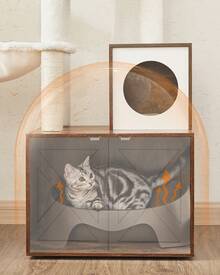Feandrea WoodyWonders Cat Tree With Litter Box Enclosure, 2-In-1 Modern Cat Tower, Cat Condo With Scratching Posts, Removable Pompom Sticks, Washable Cushions, Rustic Brown - 棕色 - 查看 4