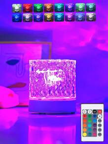 1 Pack Type C Round Night Light Crystal Table Lamp, Creative Bedside Lamp With Rotating Water Ripple Effect, Flame Atmosphere Lamp With 16 Color  And Remote Control Function, Bedroom Rgb Remote Control Night Light With Rotating Water Pattern Design, Suitable For Children's Rooms, Bedrooms, Hallways,
