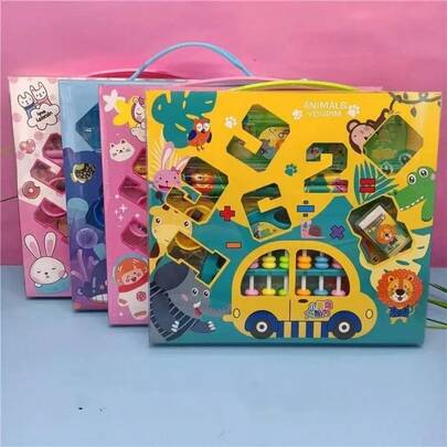 Kreatives Cartoon Schreibwaren-Set inklusive Bleistift, Lineal, Anspitzer, Abakus, Lernmaterial für Studenten, Geschenkset für Schreibwaren