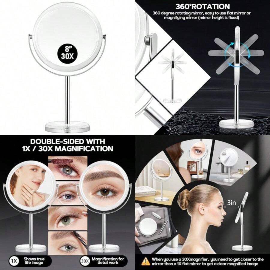 Makeup Mirror 30X Magnifying Mirror For Desk 1X 30X Table Mirror With Stand DoubleSided Vanity Mirror Travel Makeup Mirror With Magnification Desk Mirror For Home And Office 8 In - 如圖 - 查看 1