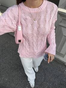 Áo len chui đầu SEREN mùa thu đông cổ tròn khoét rỗng màu hồng mới dành cho nữ, phong cách Hàn Quốc nhẹ nhàng và thanh lịch, đơn giản, giản dị, thích hợp cho hẹn hò, đi chơi, đi làm hàng ngày, áo len siêu mỏng trong suốt, quần áo mùa thu cho nữ, mùa thu sang trọng, ngày lễ tình nhân - Hồng - Xem 1