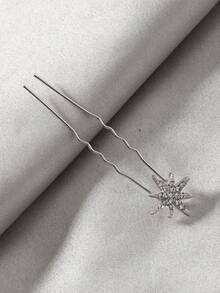 1pc/5pcs Snowflake Retro Palace Style Glass Bridal Hair Clip, Versatile Bride Six-Pointed Star Hair Accessory Valentine's Day Accessories,Wedding Hair Accessories - Silver - View 20