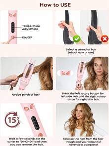 Automatic Hair Curler For Medium To Long Hair, Anti-Scald, Fast Heating, 4 Temp Settings, Easy To Use, Ideal For Daily Styling And Holiday Gifts For Women - US A Type Plug(110-127V) - View 9