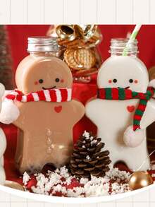 6pcs/2pcs Christmas Candy Storage Jars - Christmas Tree, Christmas Gingerbread Man Juice Bottles, Christmas Snowman Juice Bottles. Made Of High-Quality Plastic, Durable, Portable, And Carefully Designed In Christmas Tree, Gingerbread Man, And Snowman Shapes. - Transparent - View 1