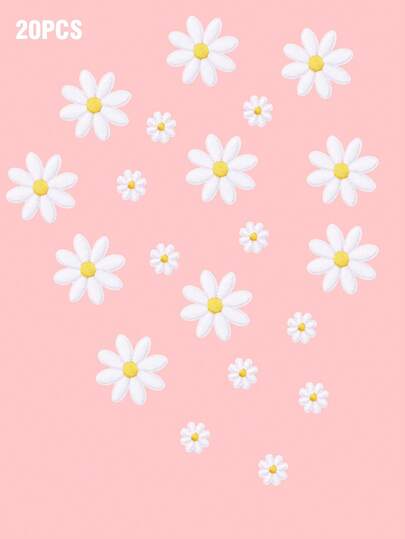 20-Piece Set Daisy Embroidered Iron-On Patches, Mixed Sizes Fresh Daisy Flower Appliques For DIY Clothing Accessory Decoration