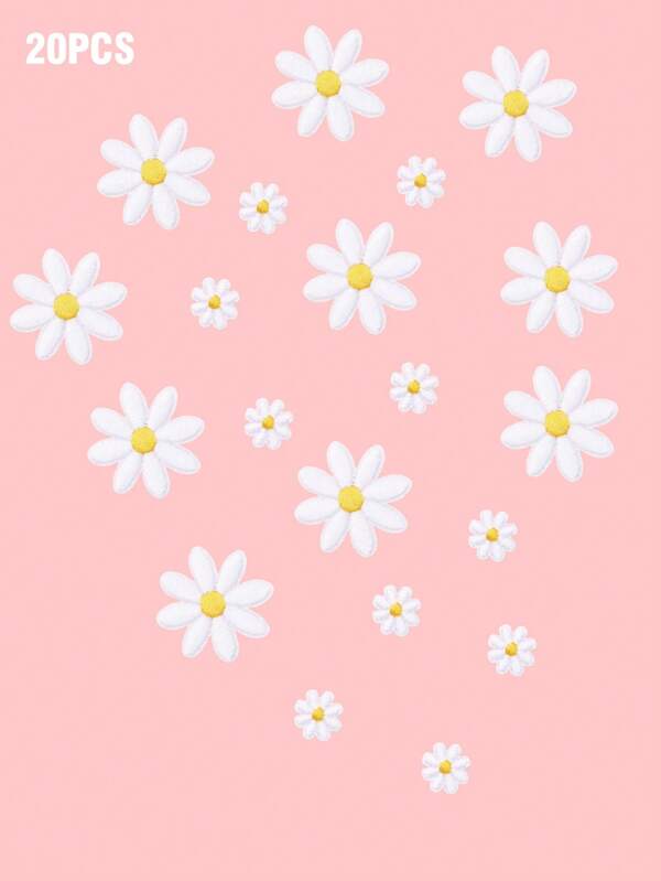 Juego de 20 piezas de parches bordados con margaritas para planchar, variedad de tamaños de aplicaciones de flores de margarita frescas para decoración de ropa y accesorios DIY