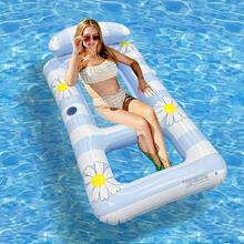 1pc Inflatable Floating Raft, Daisy Stripe Fresh Style With Middle Net, Summer Pool Water Play Inflatable Raft Swim Ring, For Pool Party And Water Gathering, Available In Single Hole Or Multi-Hole Floating Bed Set - Small Daisy Floating Raft With Middle Net - View 23