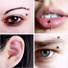 眉环饰品医用钢垂直唇钉唇饰弯曲杠铃小眉环耳钉肚脐小肚脐环男女通用 20g 16g 6mm/8mm/10mm/12mm - 眉釘8件 - 查看 5