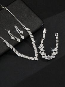 4pcs/Set Korean Style Bridal Jewelry Necklace, Earrings, Bracelet Wedding Accessories For Bride