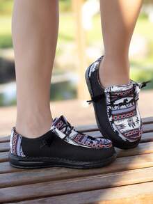 1 đôi giày lười đế bằng phong cách Bohemian cho trẻ em, kiểu dáng thường ngày, phù hợp cho cả nam và nữ, dùng được cả bốn mùa. - màu đen - Xem 4