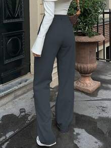 MYOURSA Quần ống đứng dáng ôm, xếp ly phía trước, màu trơn, dành cho nữ. - Màu xám đen - Xem 4