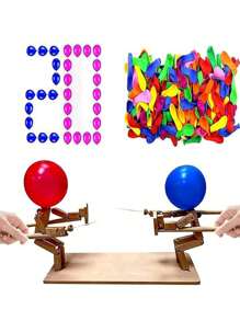 Juego de batalla de figuras de madera con 2 jugadores para reventar globos, juguete interactivo de marionetas de madera hechas a mano para fiestas