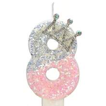 1pc Glitter Birthday Number Candle, 3D Design Cake Birthday Party Wedding Anniversary Celebration Supplies, Glitter Blue Crown Theme Birthday Decoration, Happy Birthday Party Supplies, Number 0 1 2 3 4 5 6 7 8 9