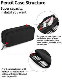 1个大容量铅笔盒，多功能双层大容量铅笔盒，简约黑色铅笔袋，简约耐用，多用途文具收纳袋，铅笔袋，化妆包，适合存放学习用品，节日礼物，返校礼物 - 彩色 - 查看 6