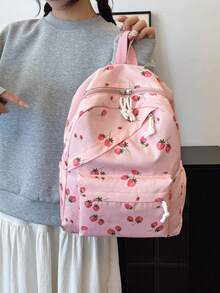 3pcs Backpack Set - Fashionable Large Capacity Backpack + Lunch Bag + Pencil Case, Includes Laptop Compartment, Strawberry Pattern Backpack With Adjustable Shoulder Straps And Spacious Multi-Pockets - Lightweight Zipper Bags, Suitable For Women/Girls/Students/Teens/Graduates, Perfect For Outdoor/Travel/Middle School/High School/College