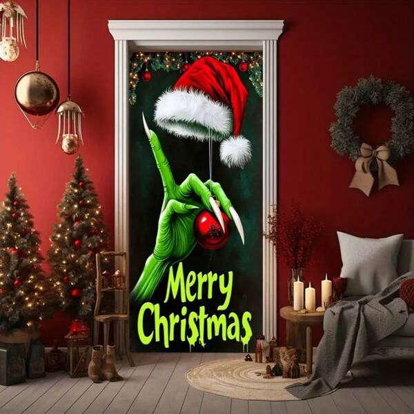 1 Stück 2D Türbanner Gotische Weihnachts Gardine, Horror Atmosphäre Feiertags Dekoration, Innen-/Außentapisserie Banner, Weihnachtsdekoration, Party Banner