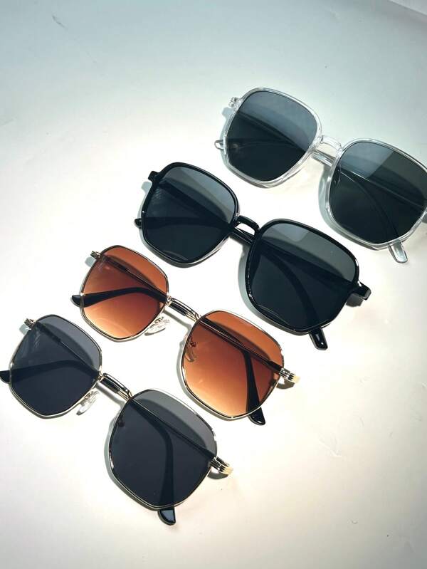 4pcs Unisex Metal & PC Square Geometric Fashion Glasses, Suitable For Daily Use