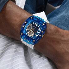 Guess 1 PIEZA Reloj de cuarzo para hombre, esfera multicolor, reloj cuadrado pequeño con tecnología, diseño hueco, que muestra un hombre, versátil y de moda, adecuado para uso diario, como regalo, día conmemorativo. GW0499G6