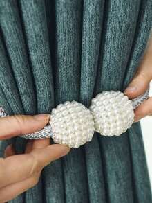 4 件套磁性窗帘系带，带仿珍珠装饰 - 经典涤纶绳窗帘钩，适用于家居装饰/客厅/卧室/厨房/酒店/汽车旅馆/公寓/宿舍/学校 - 彩色 - 查看 3