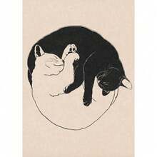 Art Deco Style Yin Yang Cats Wall Art, 1pc Ink Print Poster, Frameless Bohemian Minimalist Charity Vintage Linocut Inspired, Portrait Orientation, Other Topics Theme - Multicolor - View 11