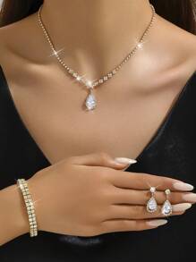 4pcs/Set Bridal Jewelry Accessories Necklace, Earrings, Bracelet, For Wedding, Party, Street, Thanksgiving