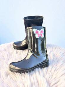 Children's Rain Boots, Delicate, Practical, Comfortable, High-Top Rain Boots, Butterfly Blue - 黑色 - 查看 2