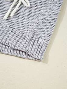 Acelitt 女士浅灰色休闲罗纹圆领短袖毛衣，饰有可爱蝴蝶结贴花，适合秋夏季穿着 - 灰色 - 查看 8