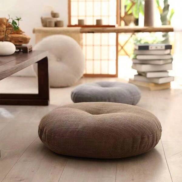 Coussin en lin, coussin de méditation rond épaissi en tissu pour balcon Tatami, coussin de sol de yoga pour fenêtre, grande taille