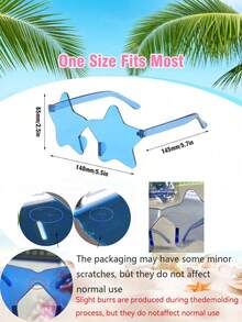 5/10 件蓝色五角星派对眼镜不对称一体式彩色派对眼镜透明趣味，趣味彩色五角星眼镜派对礼品，无框星形五角星无框眼镜什锦时尚透明糖果色眼镜派对礼品，万圣节，圣诞节 - 淺藍色 - 查看 9