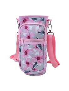 1 pièce Porte-gobelet portable de type sangle avec sangle réglable, sac isotherme pour bouteille d'eau, étui pour bouteille, support pour téléphone portable, accessoires pour boissons, sac de transport pour bouteille d'eau de plein air (direction de la fermeture éclair aléatoire)