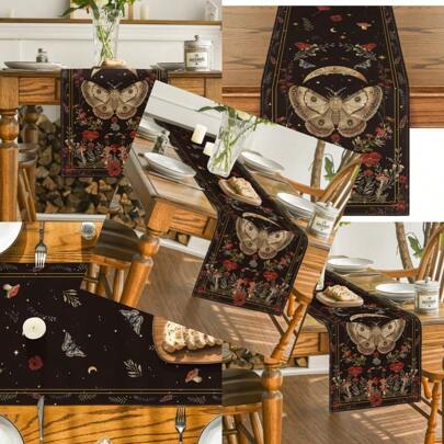 JY Artoid Mode Poppy Moth Mushroom Moon Fall Table Runner Seasonal Autumn Kitchen Dining Table Decoration For Home Party Decor 13x72 Inch JY