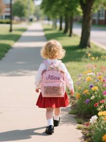 Personalized Girls Backpack With Bow - Custom Embroidered Name Pink School Bag, Lightweight Bookbag For Teens & Kids | Cute Gift For Back To School, Birthday, Christmas (Travel, Hiking, Daily Use),Multi-Functional,Ornamental,Letter,Stylish,Modern,Colorful,Cute,Adorable,Casual,Custom,Personalised,Unique,Customized,Ideal Gifts For Him,Ideal Gifts For Her,Christmas Gift Supplies - Pink - View 2