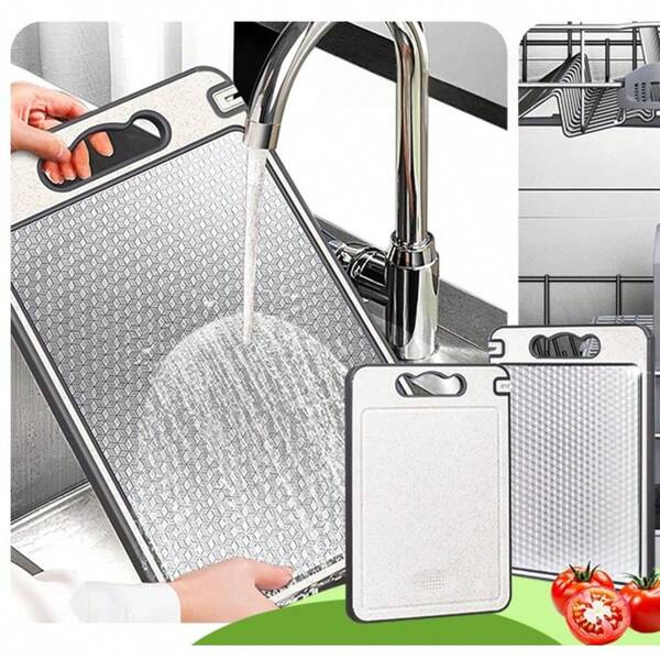 Premium Stainless Steel Cutting Board, Double-Sided Kitchen Chopping Board With Built-In Knife Sharpener & Garlic Crusher, Non-Slip Silicone Wrapped, Dishwasher , Best Gift Choice