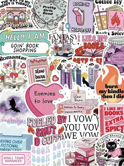 50pcs Bookish Stickers PVC Gift Cartoon Decoration Scrapbook Laptop Luggage Guitar Water Cup Phone Case DIY Decal