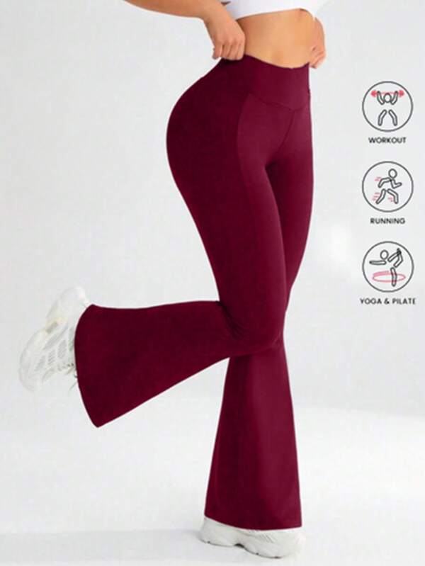 Plus Women's Solid Color Slim Fit Yoga Sports Casual Bell Bottom Pants