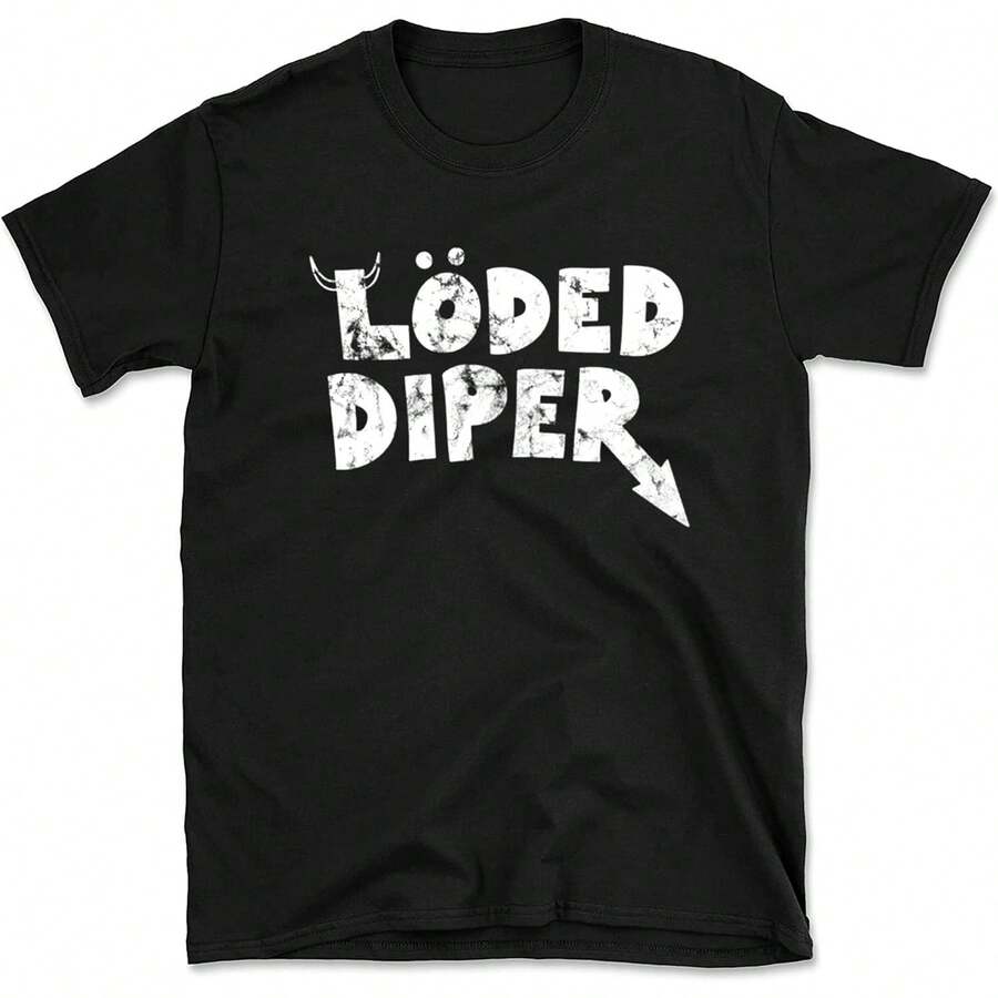 1Pcs Loded Diper Graphic T-Shirt For Men Women, Funny Tees Gift, Round Neck Short Sleeved T Shirts Tops Men Women Clothing, Casual Tee Gift - 黑色 - 查看 1