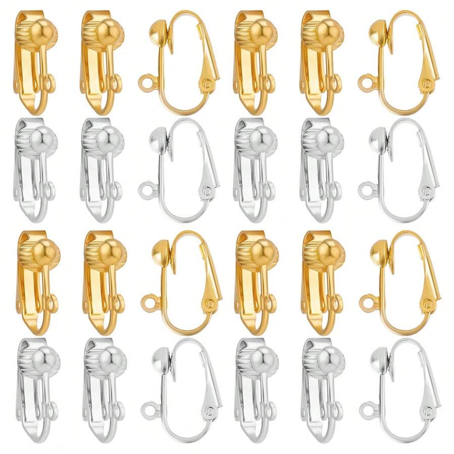 20 chiếc kẹp tai lò xo, thích hợp cho khuyên tai không cần xỏ lỗ, linh kiện chuyển đổi khuyên tai kẹp bằng đồng thau để tự làm khuyên tai và khuyên tai không cần xỏ lỗ. - Nhiều màu - Xem 1
