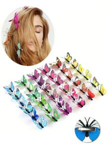 10 件女士彩色 PVC 仿真蝴蝶发夹，优雅波西米亚风女士发饰，女生刘海侧顶夹头饰，适合日常美发、节日演出和沙滩摄影、家居装饰场景布置道具