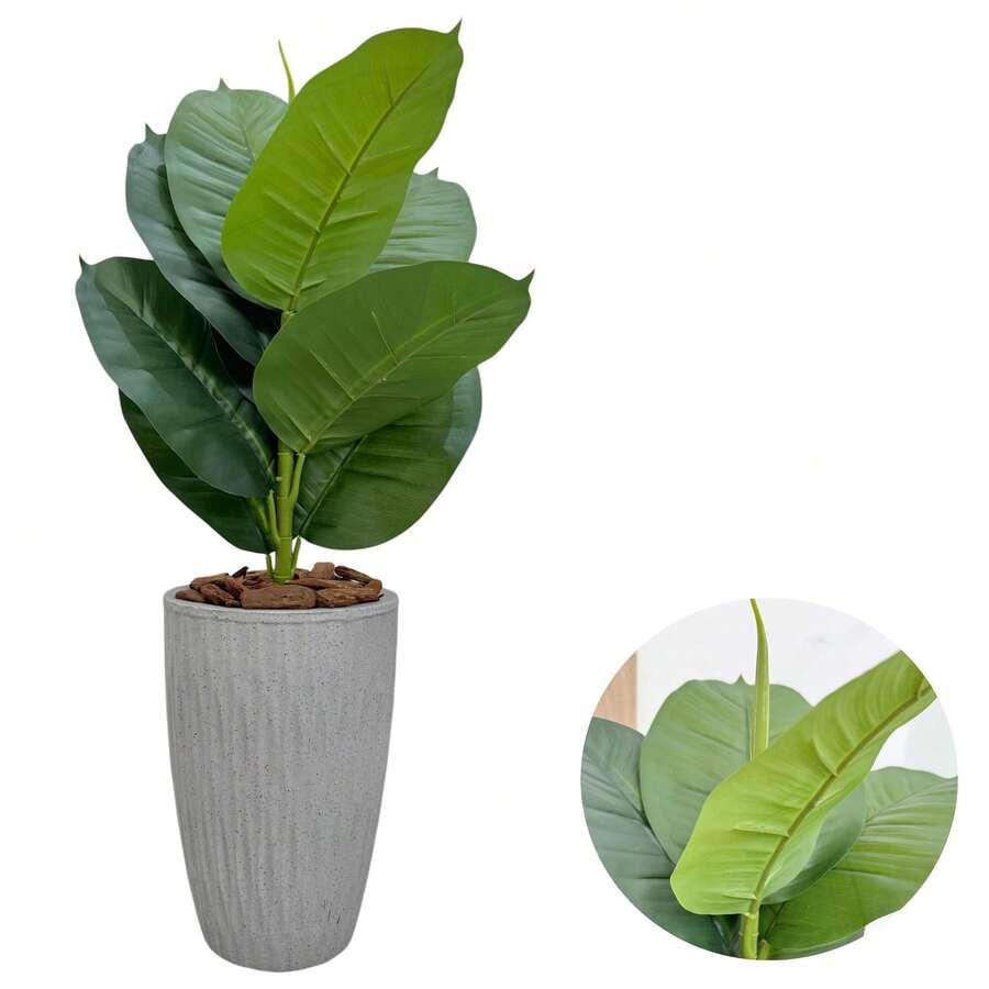 Artificial Ficus Lyrata With Wavy Cone Pot Home Garden - 淺灰色 - 查看 1