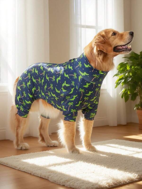 Dog Pajama, Dog Recovery Suit, Dog Costume, Dog Jumpers, Dog StuffUltra, Dog Outfits, Dog Clothes, Dog Accessories, Puppy Pajama, Puppy Clothes, Puppy Accessories, Puppy Outfits, PJ For Small Medium And Large Dog Breeds, Soft And Stretchable, All Over Print-Navy Blue Cartoon Crocodile Pattern, S-6XL