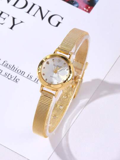 1pc Fashionable And Creative Versatile Small Personalized Women's Quartz Watch, Round Simple Dial, Alloy Strap, Sisters Lovers' Watch, Suitable For Daily Wear And Holiday Gifts