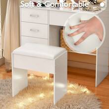 [Excluding Table]Dressing Stool Makeup Bench Cushioned Vanity Stool Piano Seat Chair UK Ship - White - View 4
