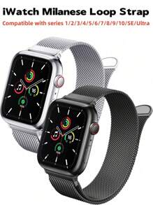 2Pcs Silver And Black Combo Pack Watch Band Unisex Classic Magnetic Milanese Mesh Sport & Fashionable Watch Strap Accessories Compatible With Apple Watch 46mm 49mm 40mm 44mm 45mm 41mm 42mm 38mm, Compatible With Apple Watch Series 11 10 9 8 SE 7 6 5 4 3 2 1 Ultra 3/2/11