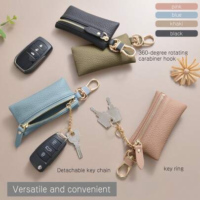 Key Pouch Coin Purse Accessory Wallet Smart Key Holder & Men Leather Key Pouch Key Ring Key Chain Keyless Pouch Bag Car Key Pouch With Carabiner Wallet Slim Wallet Compact Multifunctional Simple Unisex For Women Mini Wallet