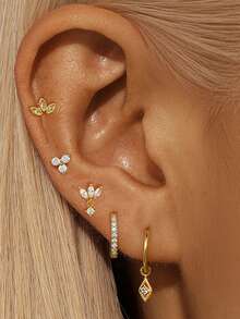 5 piezas de pendientes colgantes de circonita cúbica chapados en oro de 24K impresionantes para mujeres, set de pendientes de botón de circonita