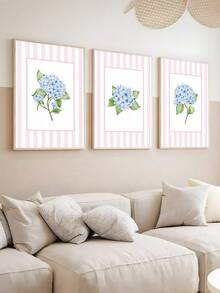 Conjunto de 3 pinturas em aquarela de hortênsias, arte de parede com paisagem costeira, estilo Hampton, decoração de parede com estética costeira, pintura a óleo botânica, fundo listrado, ideal para quarto, sala de estar, escritório, sala de jantar, cozinha, escritório, corredor, dormitório, banheiro, presente ideal para amigos, arte de parede, decoração de parede, decoração de casa, decoração de quarto, arte de parede em tela, pôster, arte de parede emoldurada, opções de moldura disponíveis - Multicolorido - Ver 5